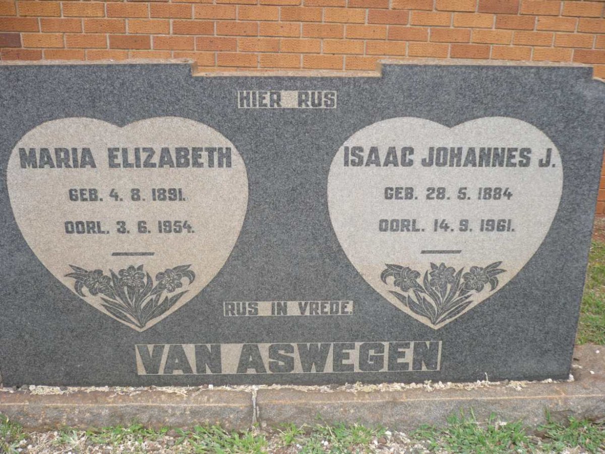 ASWEGEN Isaac Johannes J., van 1884-1961 &amp; Maria Elizabeth 1891-1954