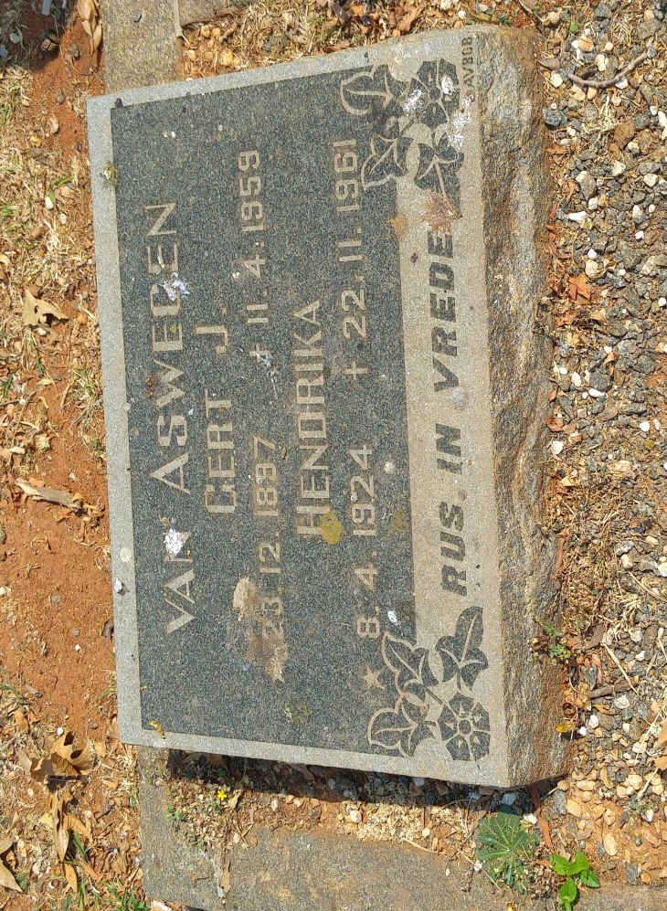 ASWEGEN Gert J., van 1887-1959 &amp; Hendrika 1924-1961