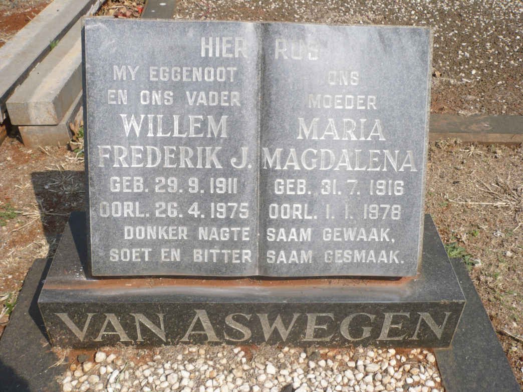 ASWEGEN Willem Frederik J., van 1911-1975 &amp; Maria Magdalena 1916-1978