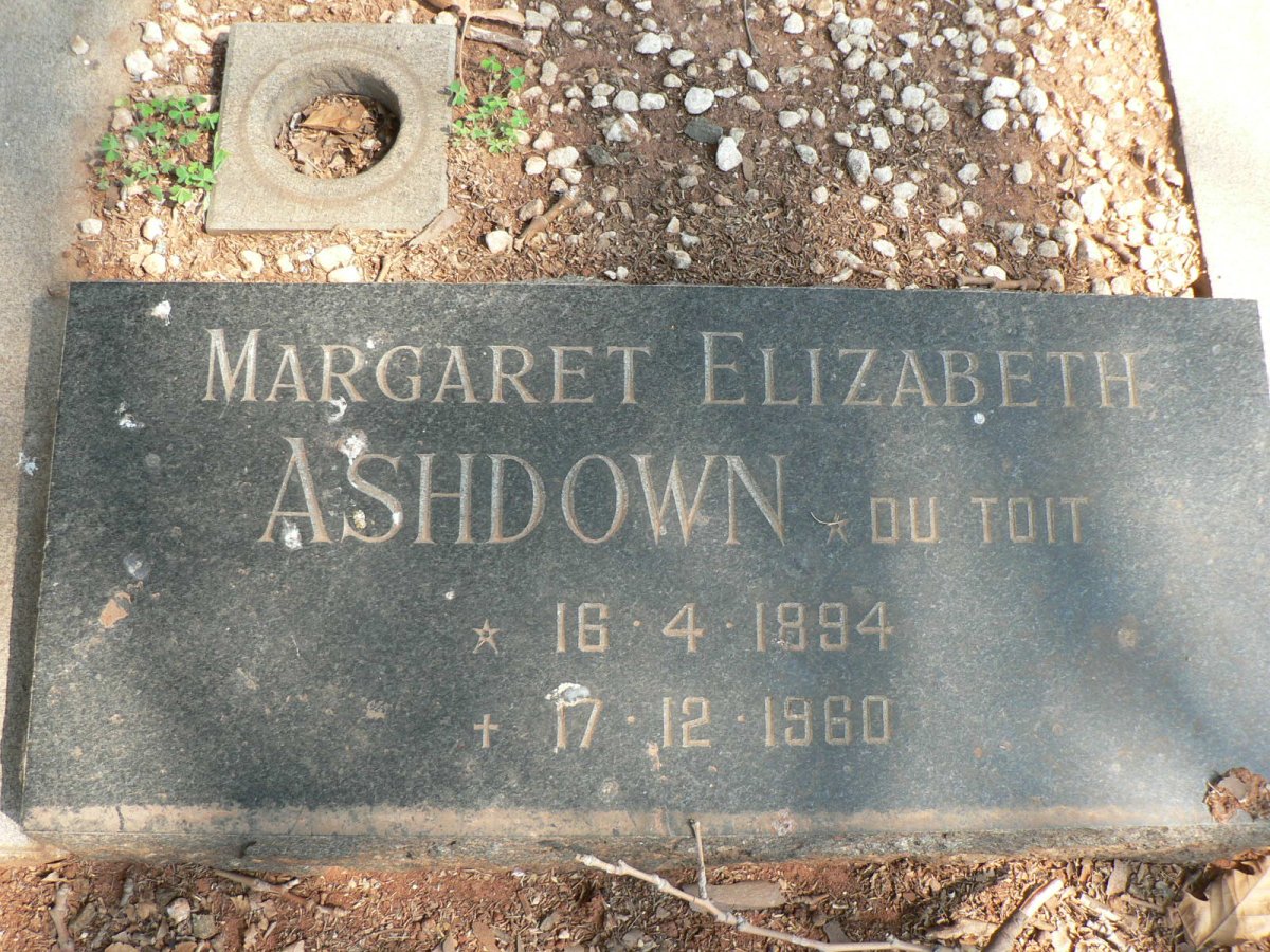 ASHDOWN Margaret Elizabeth nee DU TOIT 1894-1960