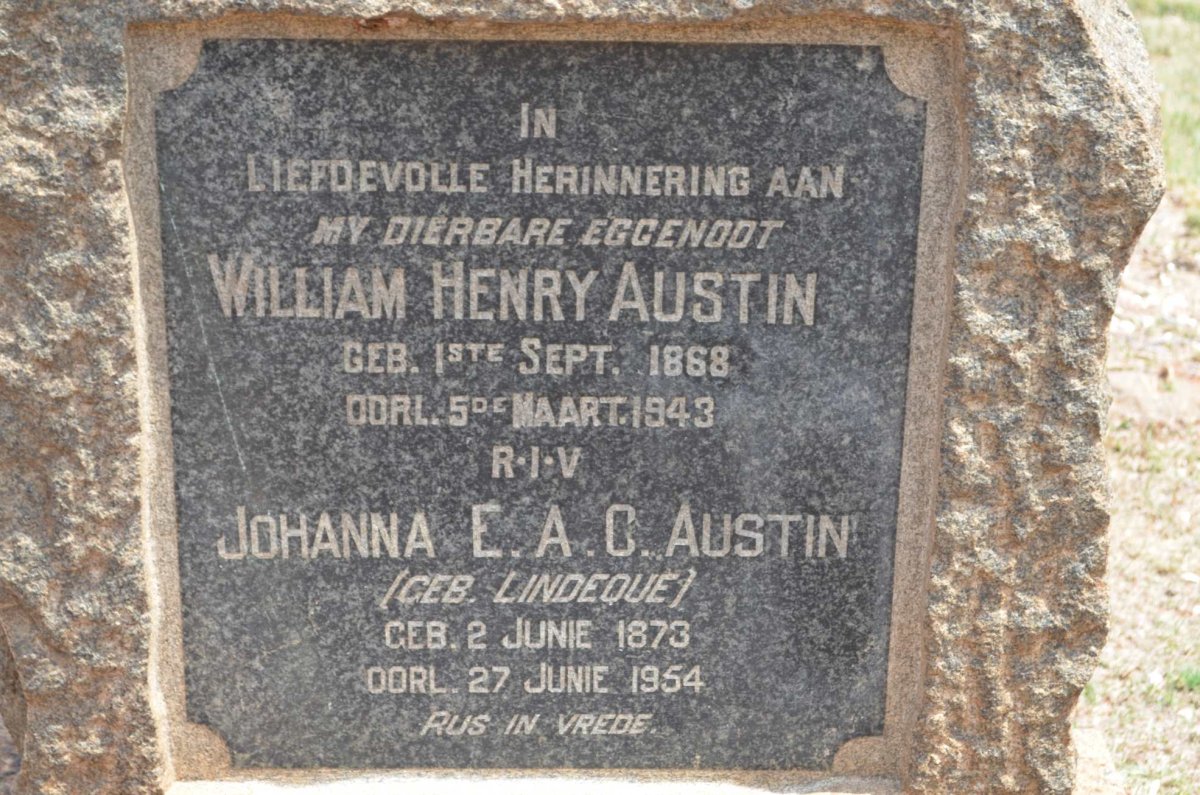 AUSTIN William Henry 1868-1943 &amp; Johanna E.A.C. LINDEQUE 1873-1954