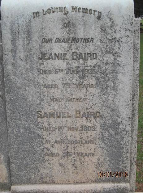 BAIRD Samuel  -1903 &amp; Jeanie -1935