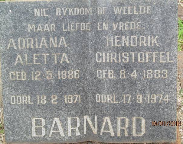 BARNARD Hendrik Christoffel 1883-1974 &amp; Adriana Aletta 1886-1971
