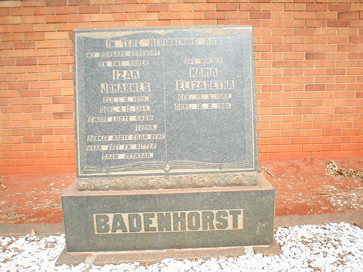 BADENHORST Izak Johannes 1896-1954 &amp; Maria Elizabetha 1903-1961