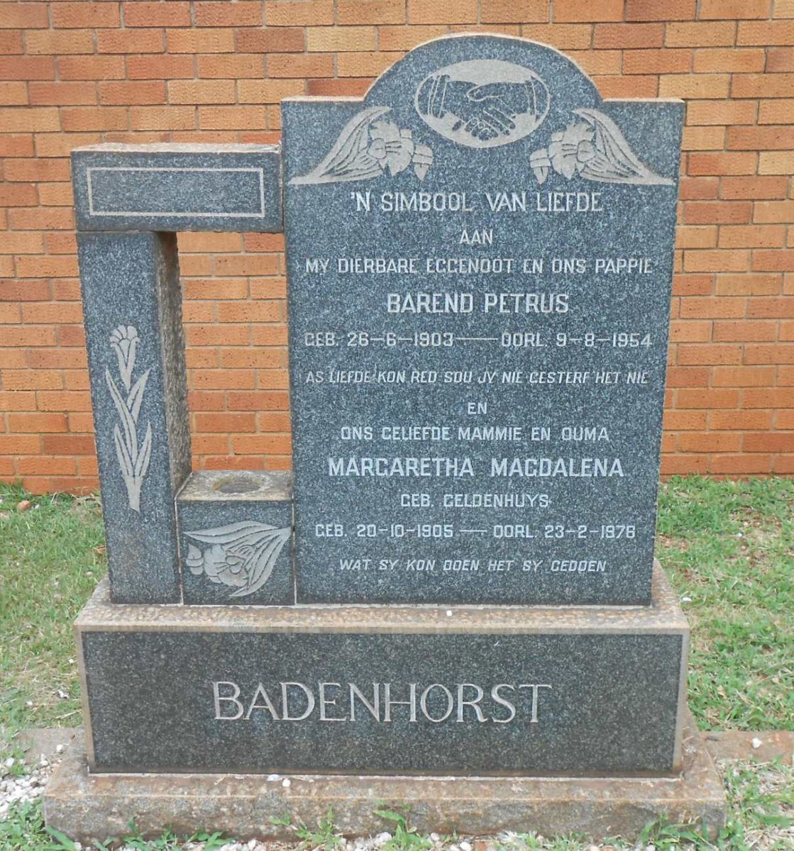 BADENHORST Barend Petrus 1903-1954 &amp; Margaretha Magdalena GELDENHUYS 1905-1976
