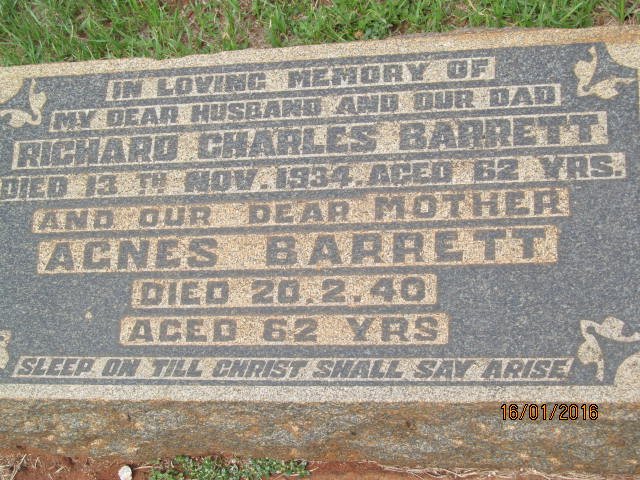 BARRETT Richard Charles -1934 &amp; Agnes -1940