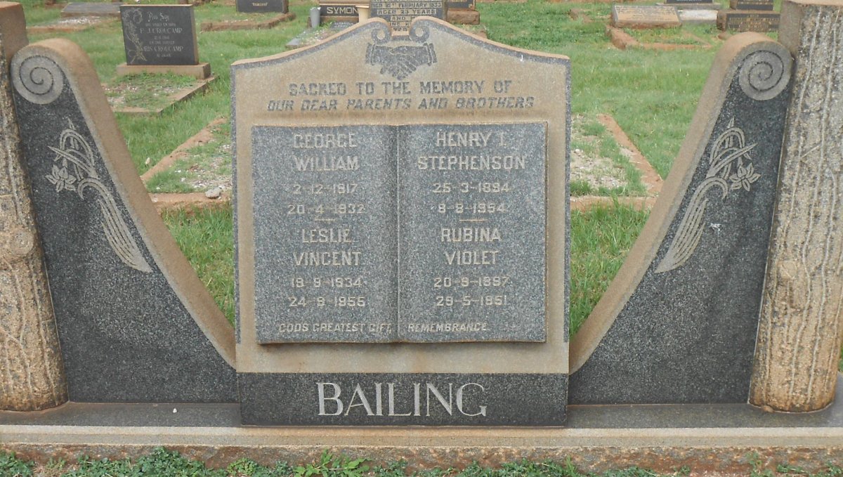 BAILING Henry I. Stephenson 1894-1954 &amp; Rubina Violet 1897-1951