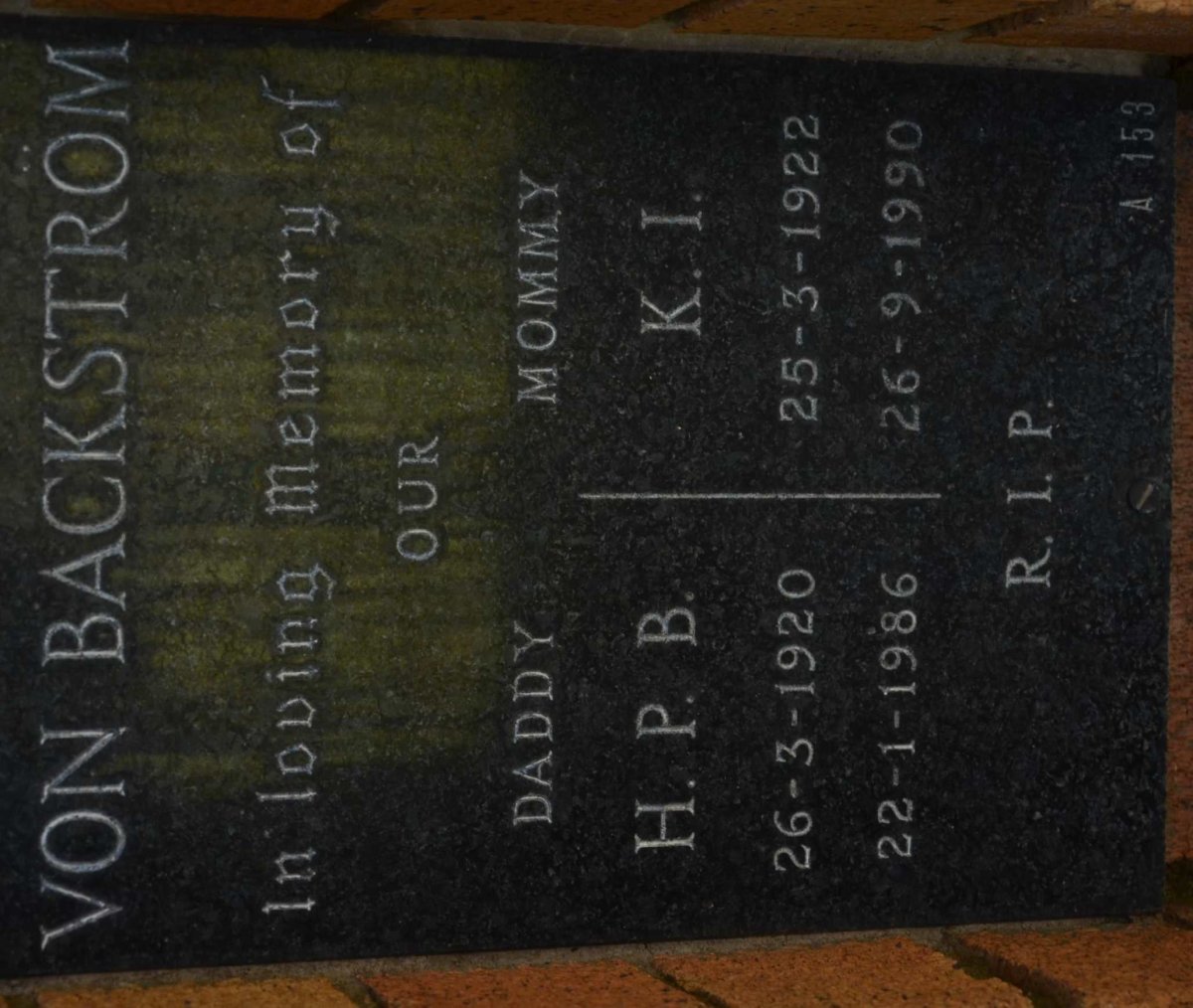 BACKSTROM H.P.B., von 1920-1986 &amp; K.I. 1922-1990