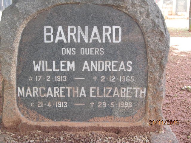 BARNARD Willem Andreas 1913-1965 &amp; Margaretha Elizabeth 1913-1998