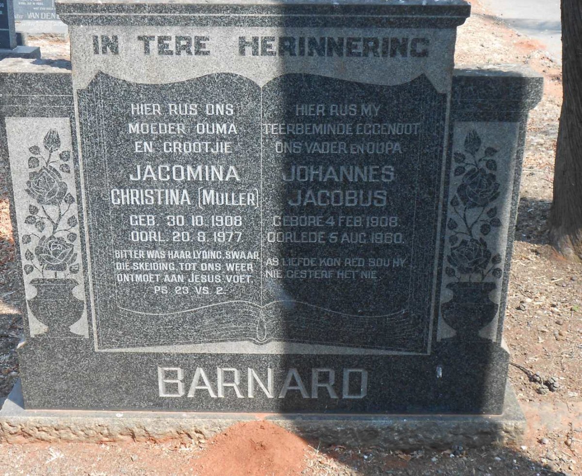 BARNARD Johannes Jacobus 1908-1960 &amp; Jacomina Christina MULLER 1908-1977