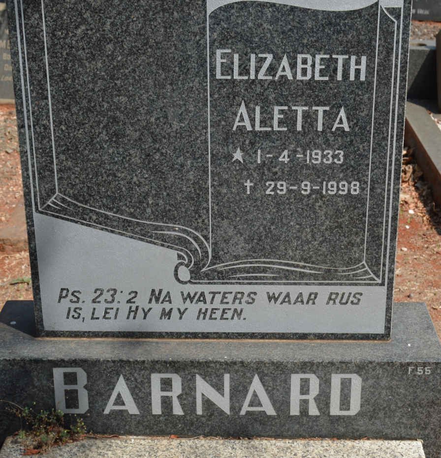 BARNARD Elizabeth Aletta 1933-1998