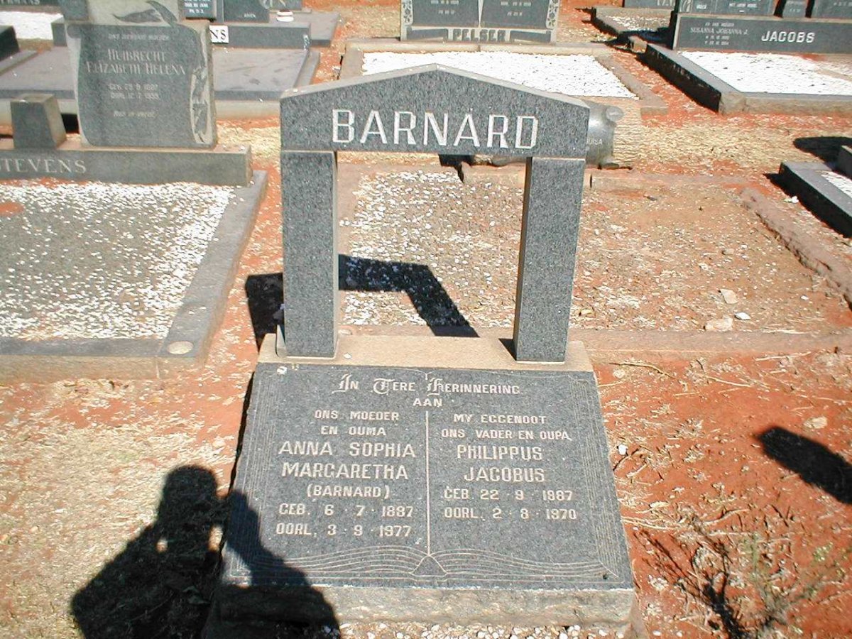 BARNARD Philippus Jacobus 1887-1970 &amp; Anna Sophia Margaretha BARNARD 1887-1977