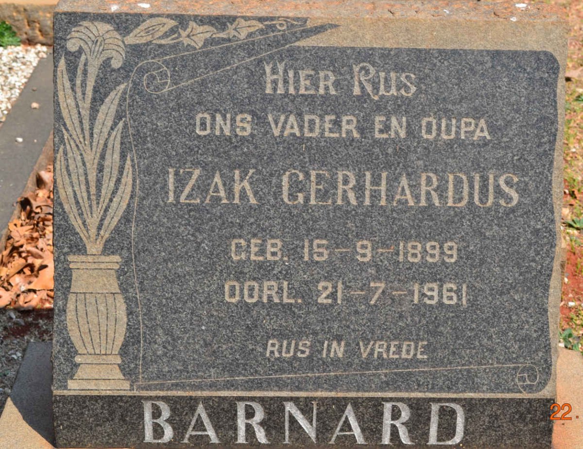 BARNARD Izak Gerhardus 1899-1961