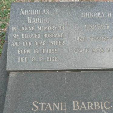 BARBIC Nicholas I. 1899-1968 &amp; Stane 1911-1980