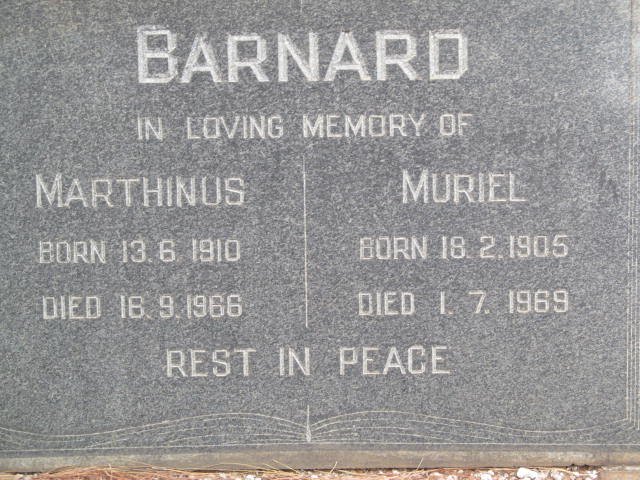BARNARD Marthinus 1910-1966 &amp; Muriel 1905-1969