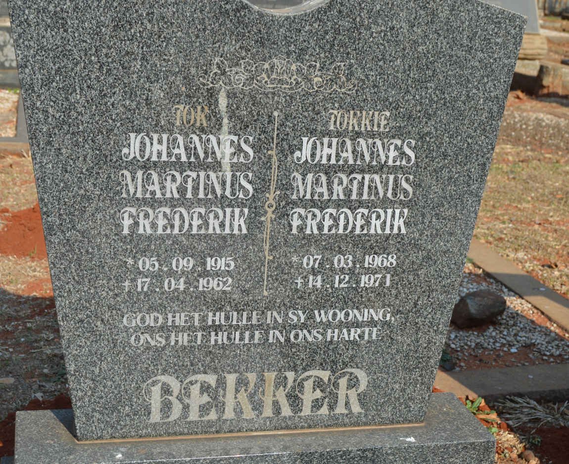 BEKKER Johannes Martinus Frederik 1915-1962 :: BEKKER Johannes Martinus Frederik 1968-1971