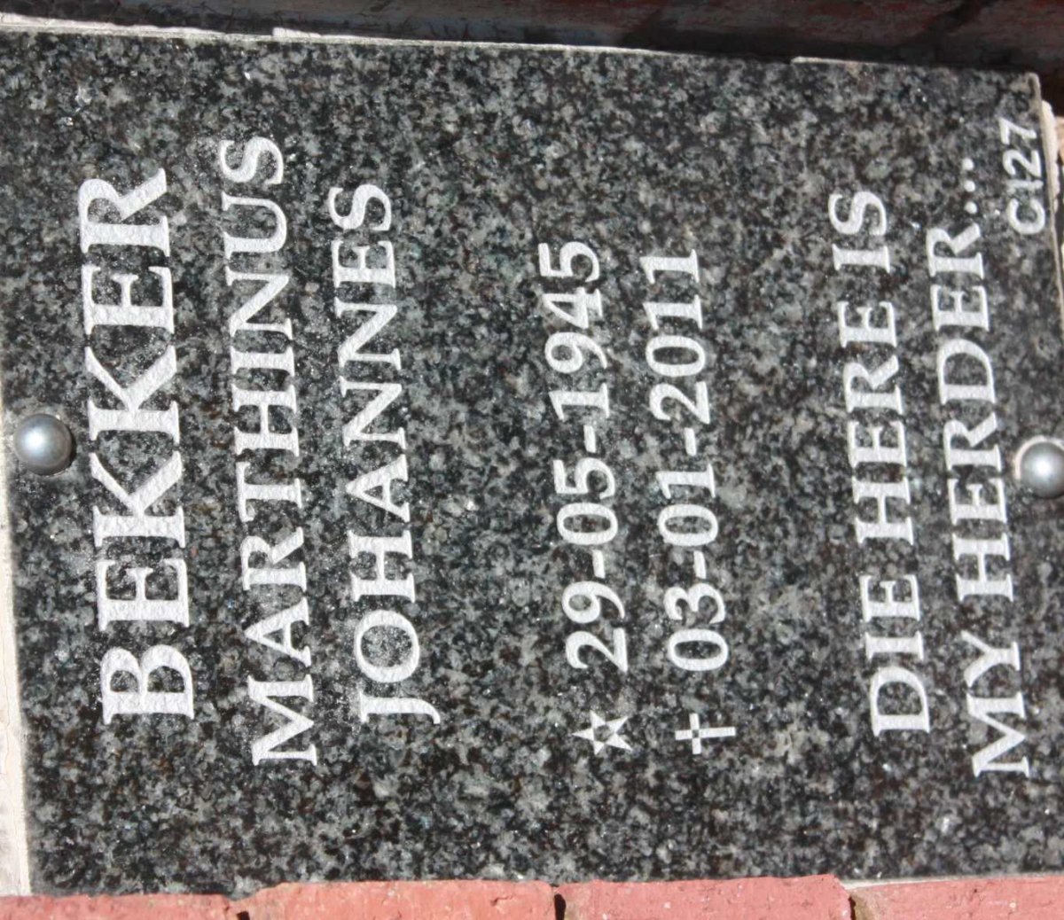 BEKKER Marthinus Johannes 1945-2011