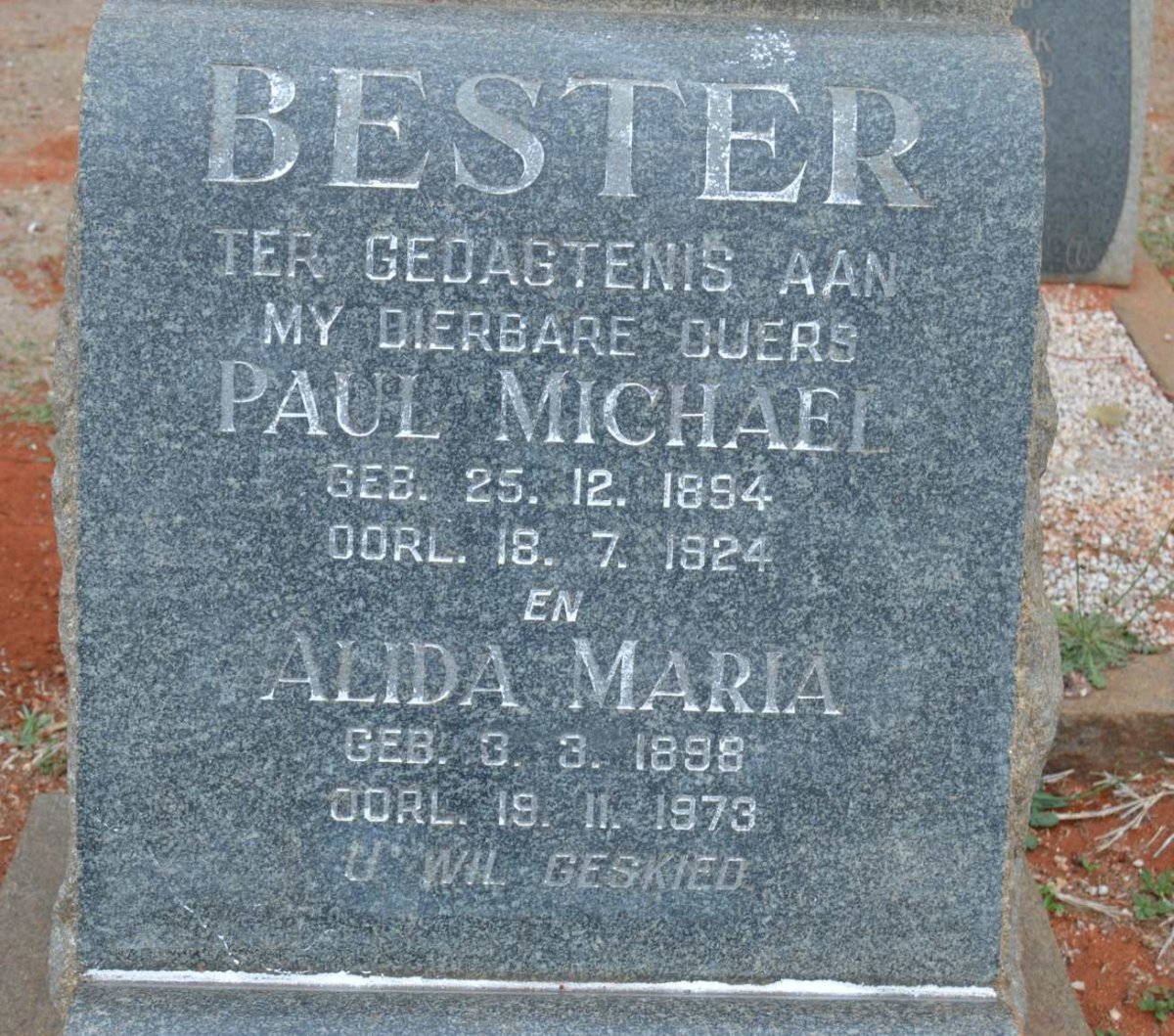 BESTER Paul Michael 1894-1924 &amp; Alida Maria 1898-1973