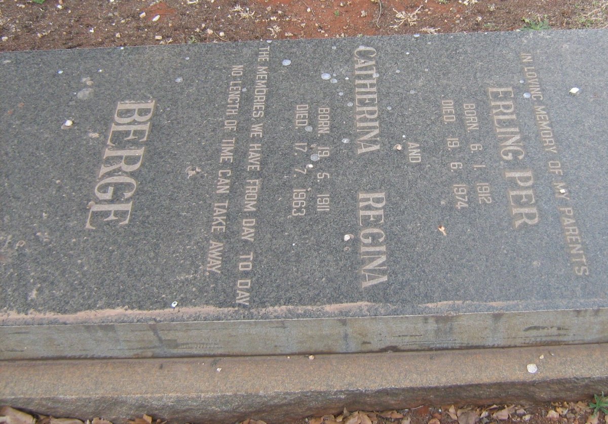 BERGE Erling Per 1912-1974 &amp; Catherina Regina 1911-1963