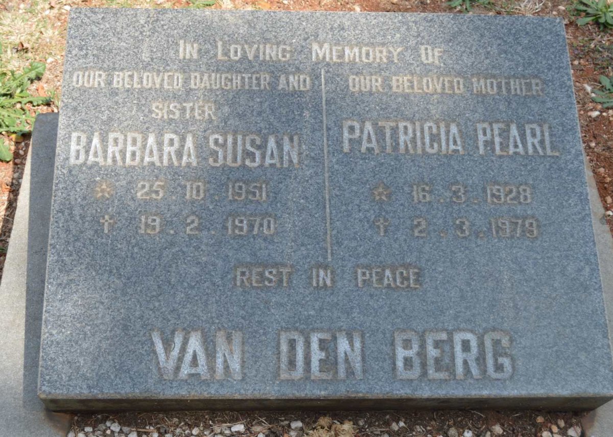 BERG Patricia Pearl, van den 1928-1979 :: VAN DEN BERG Barbara Susan 1951-1970