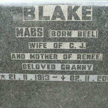 BLAKE Mabs nee BEEL 1913-2006