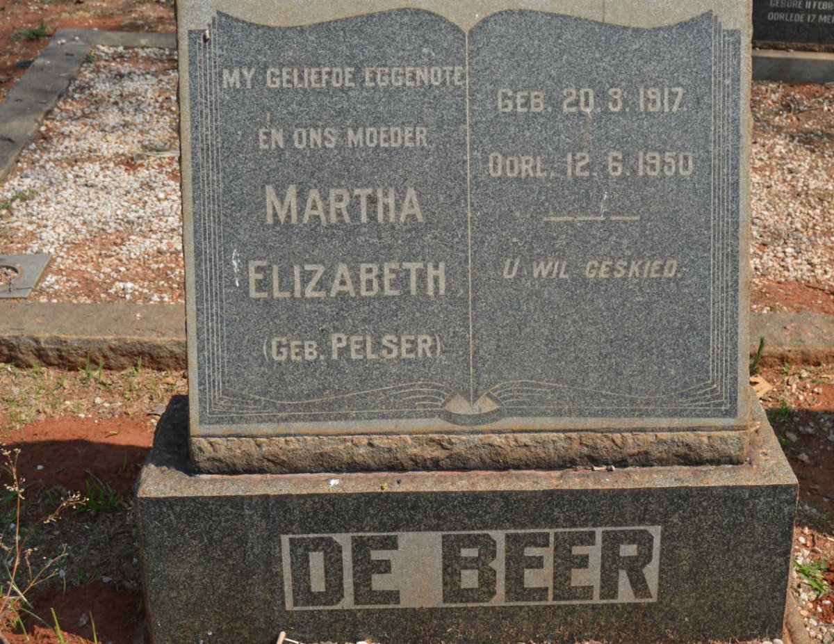 BEER Martha Elizabeth, de nee PELSER 1917-1950