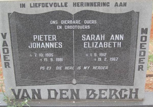 BERGH Pieter Johannes, van den 1905-1981 &amp; Sarah Ann Elizabeth 1912-1967