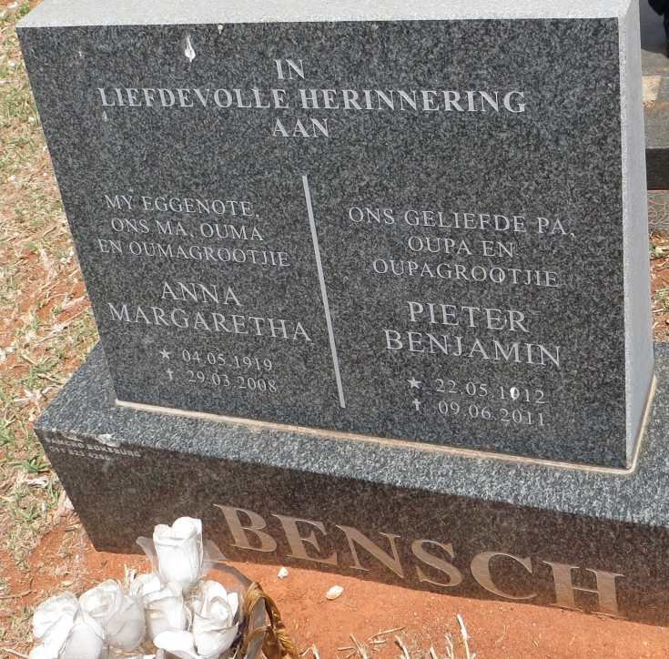 BENSCH Pieter Benjamin 1912-2011 &amp; Anna Margaretha 1919-2008