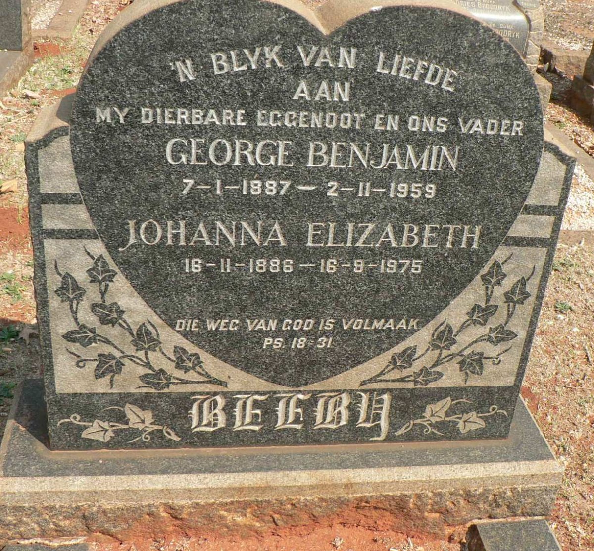 BEEBY George Benjamin 1887-1959 &amp; Johanna Elizabeth 1886-1975