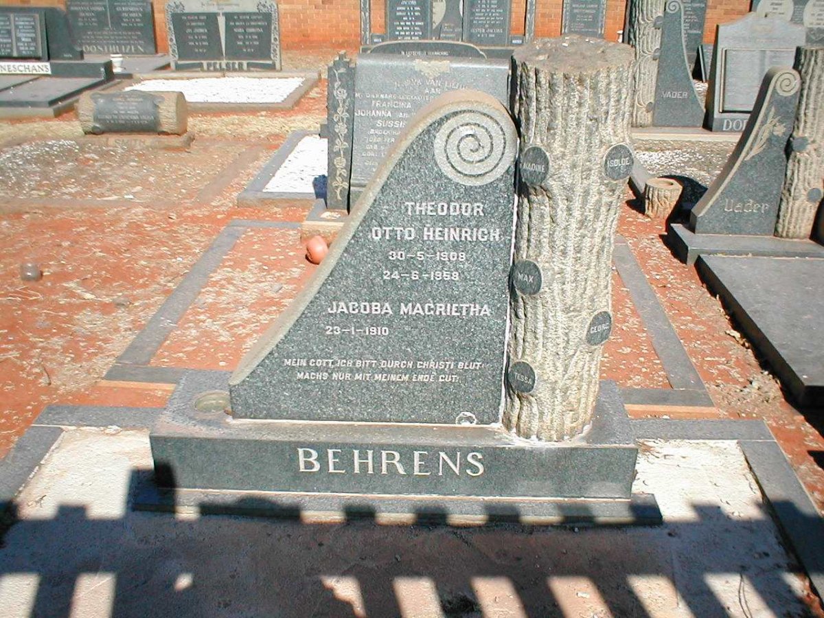 BEHRENS Theodor Otto Heinrich 1909-1958 &amp; Jacoba Magrietha 1910-