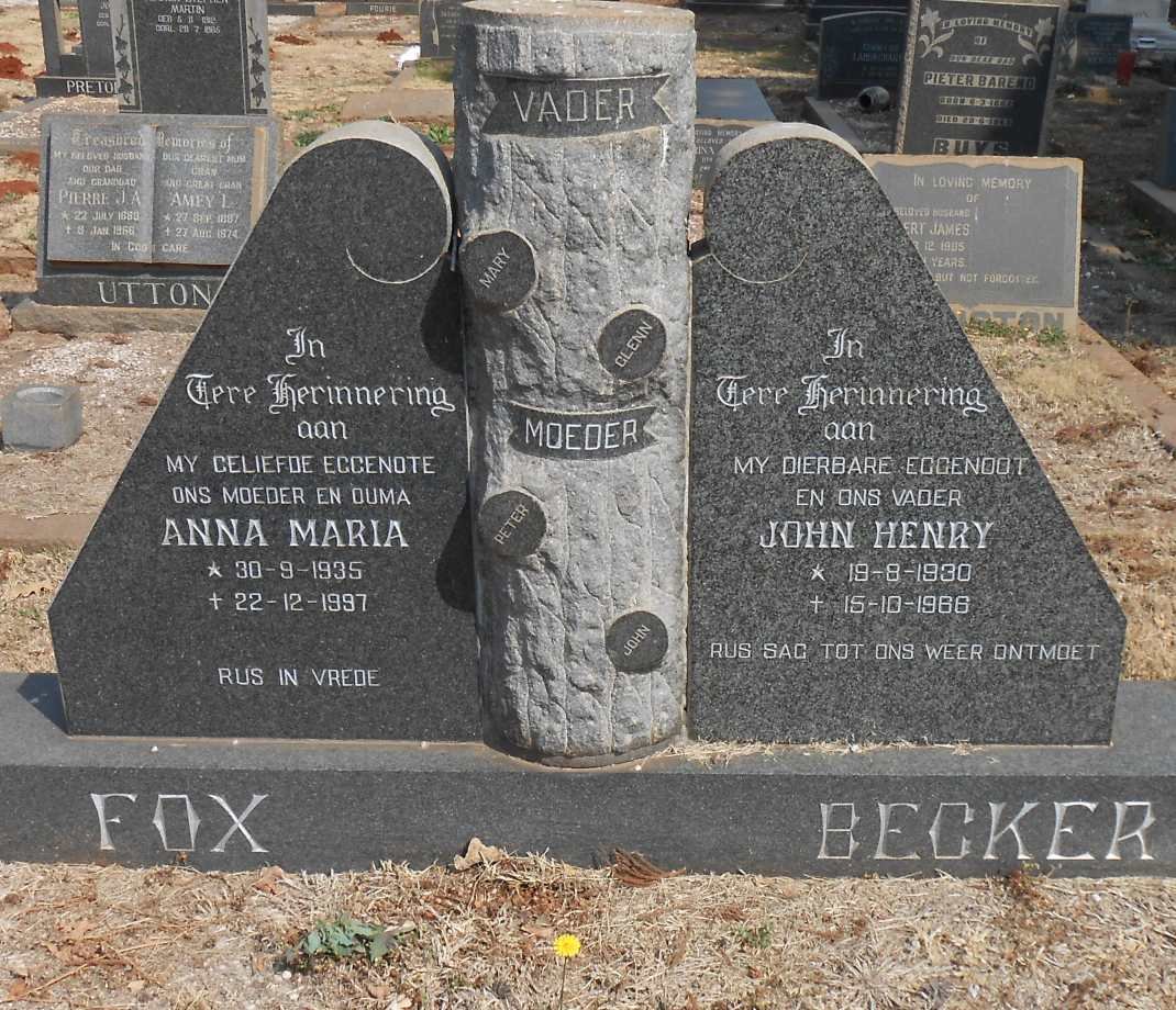 BECKER John Henry 1930-1966 &amp; FOX Anna Maria 1935-1997