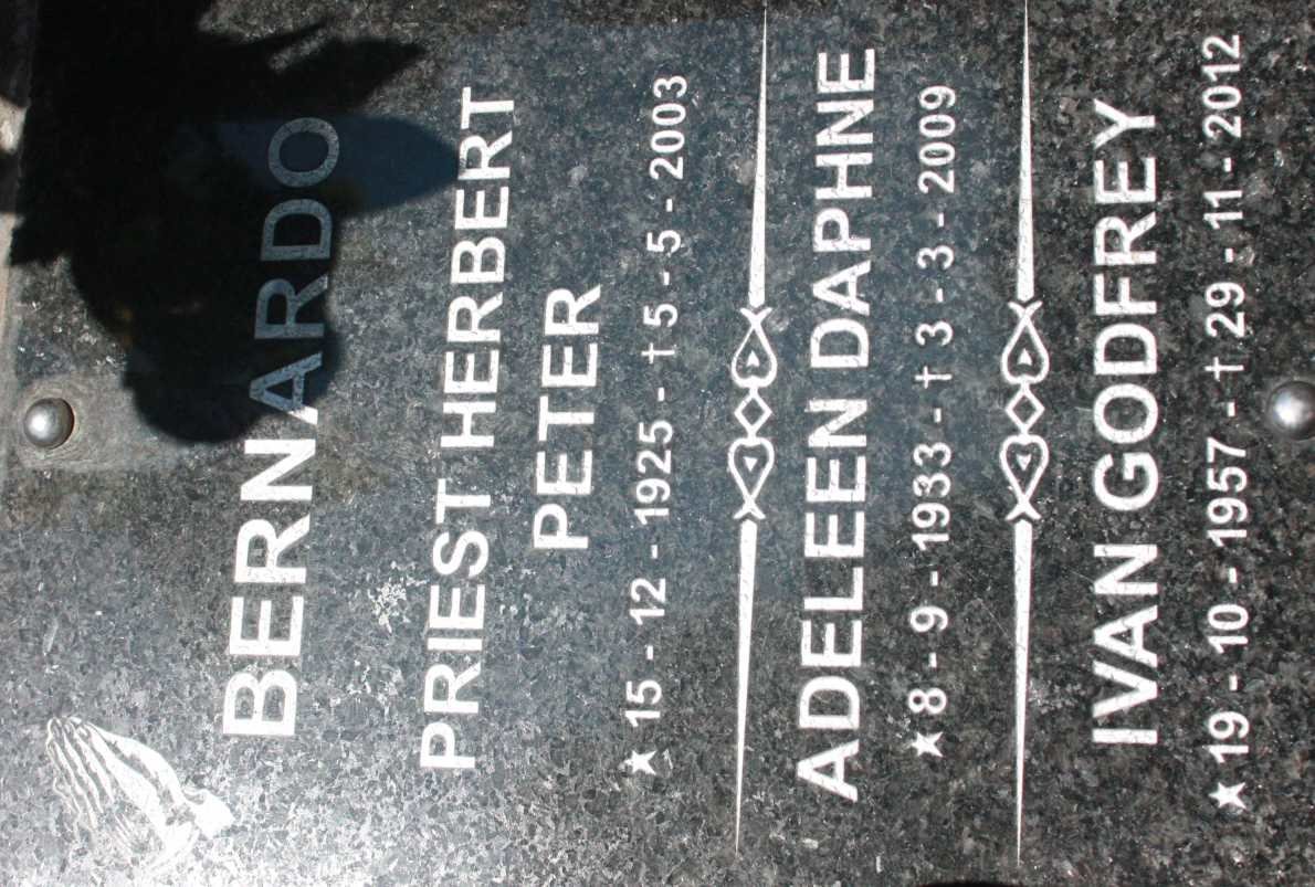 BERNARDO Priest Herbert Peter 1925-2003 &amp; Adeleen Daphne 1933-2009 :: BERNARDO Ivan Godfrey 1957-2012