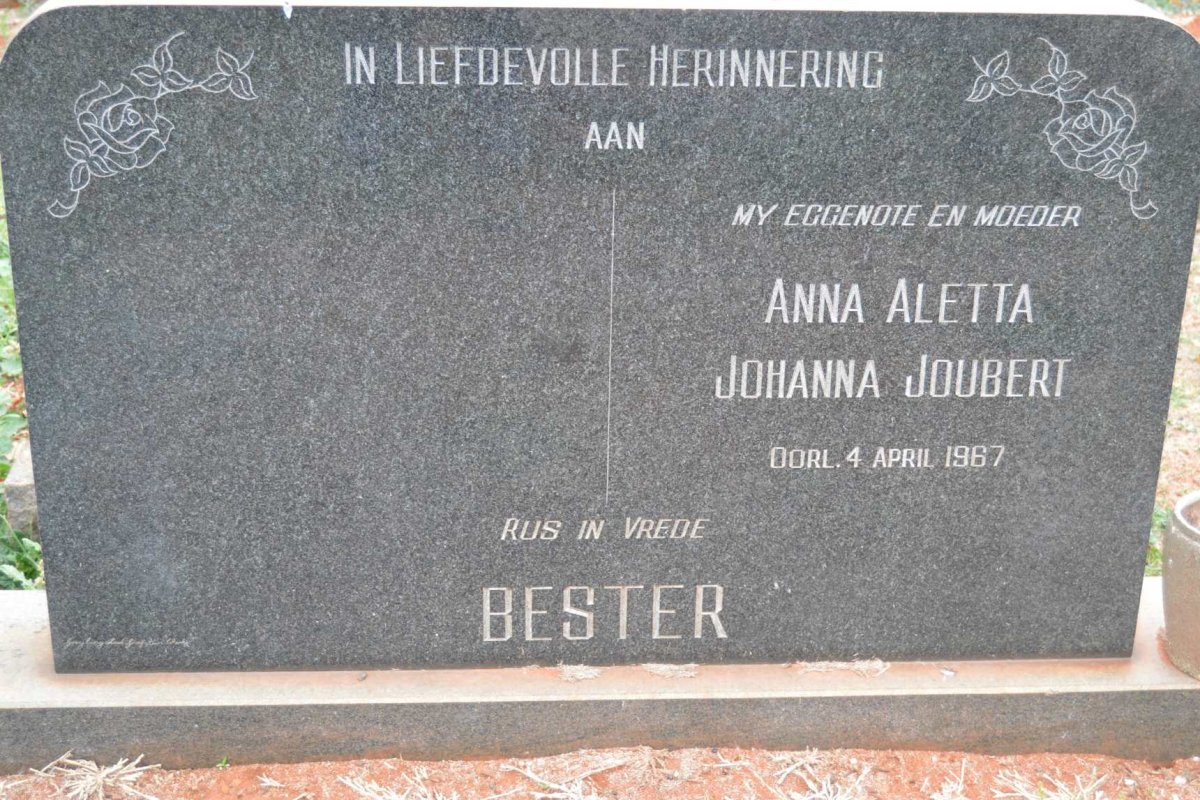 BESTER Anna Aletta Johanna nee JOUBERT -1967
