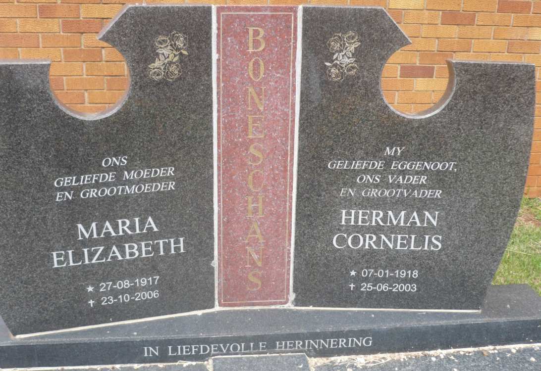 BONESCHANS Herman Cornelis 1918-2003 &amp; Maria Elizabeth 1917-2006