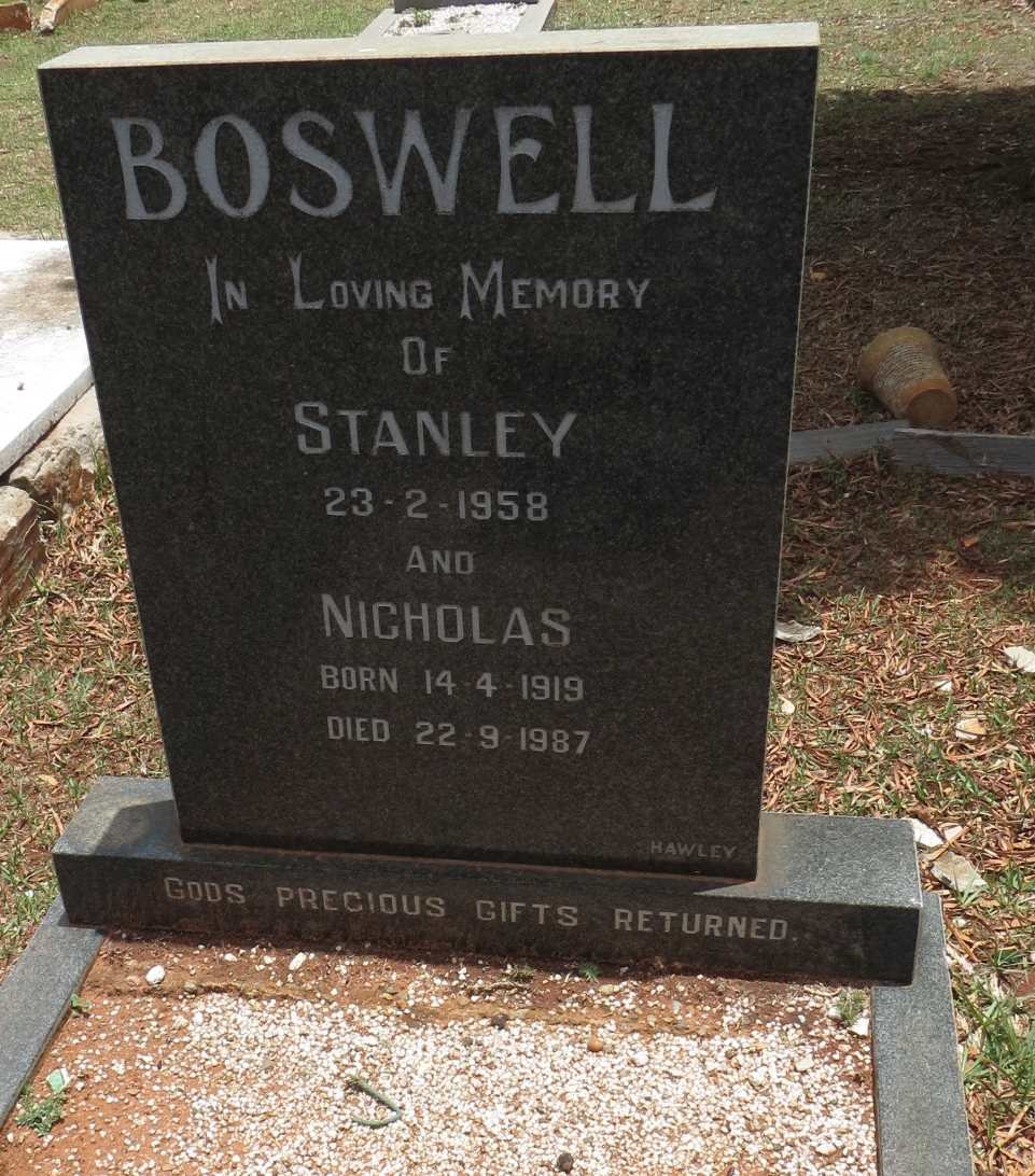 BOSWELL Nicholas 1919-1987 :: BOSWELL Stanley -1958