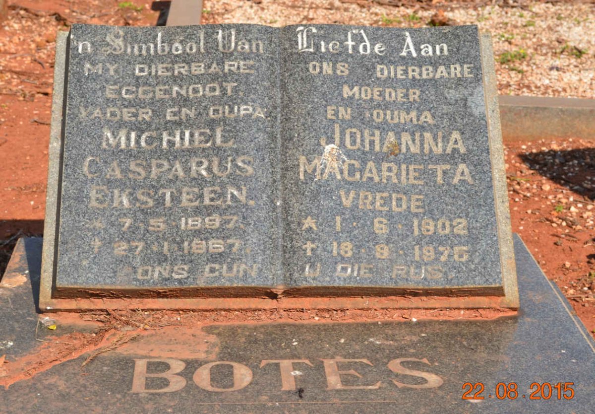 BOTES Michiel Casparus Eksteen 1897-1967 &amp; Johanna Magarieta Vrede 1902-1976