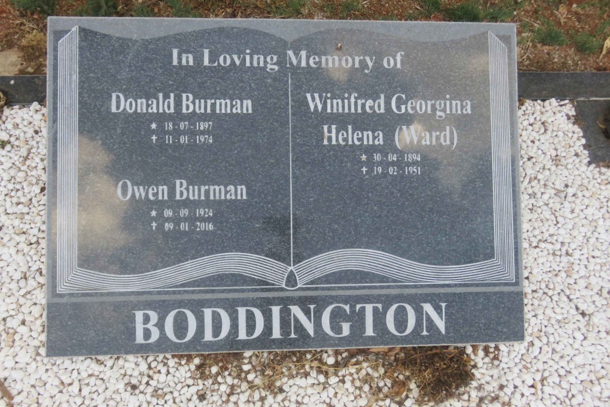 BODDINGTON Donald Burman 1897-1974 &amp; Winifred Georgina Helena WARD 1894-1951 :: BODDINGTON Owen Burman 1924-2016