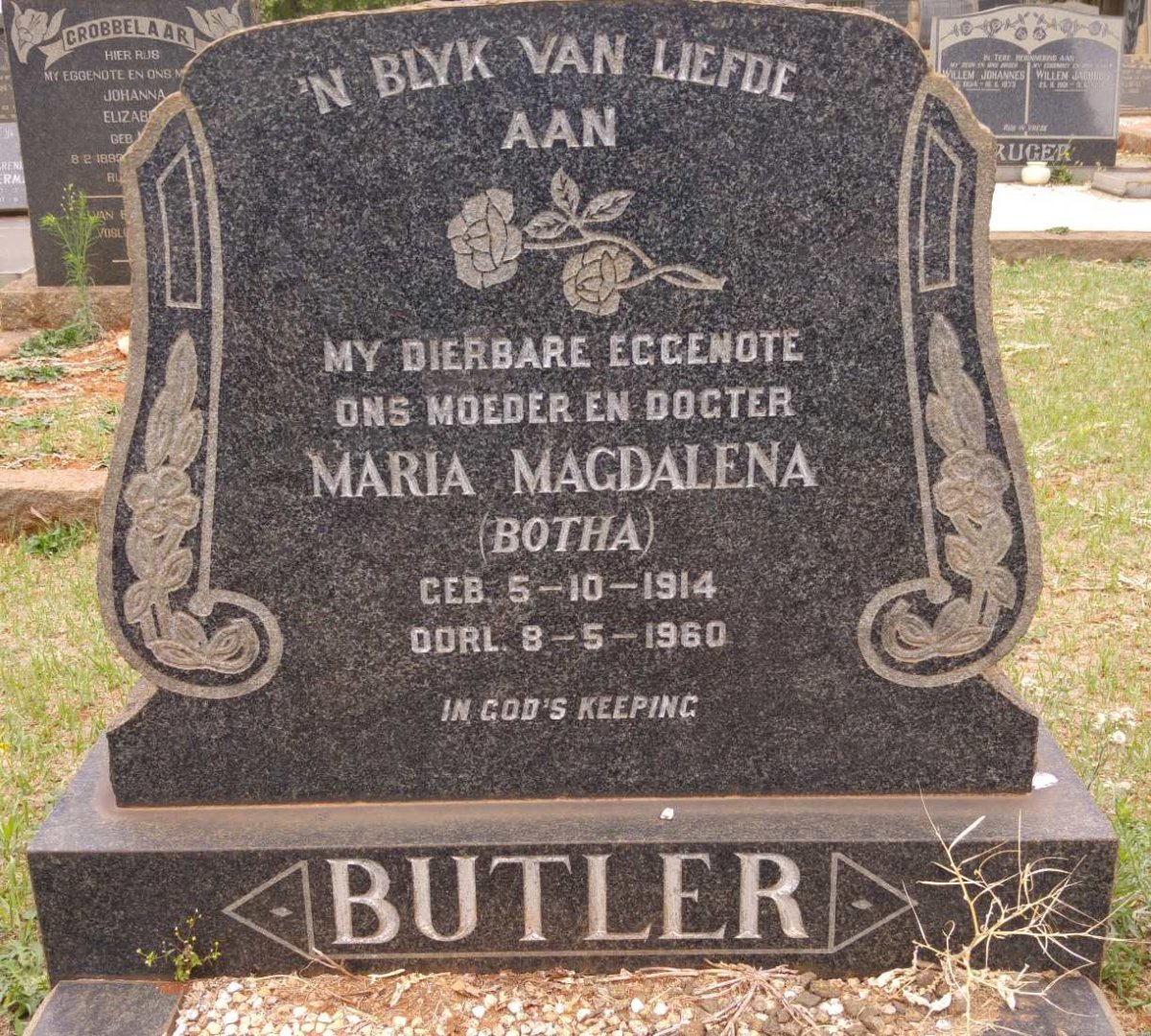 BUTLER Maria Magdalena nee BOTHA 1914-1960