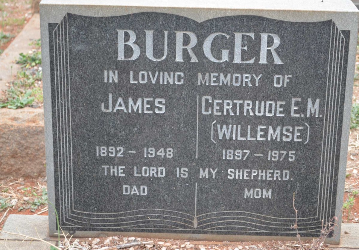 BURGER James 1892-1948 &amp; Gertrude E.M. WILLEMSE 1897-1975