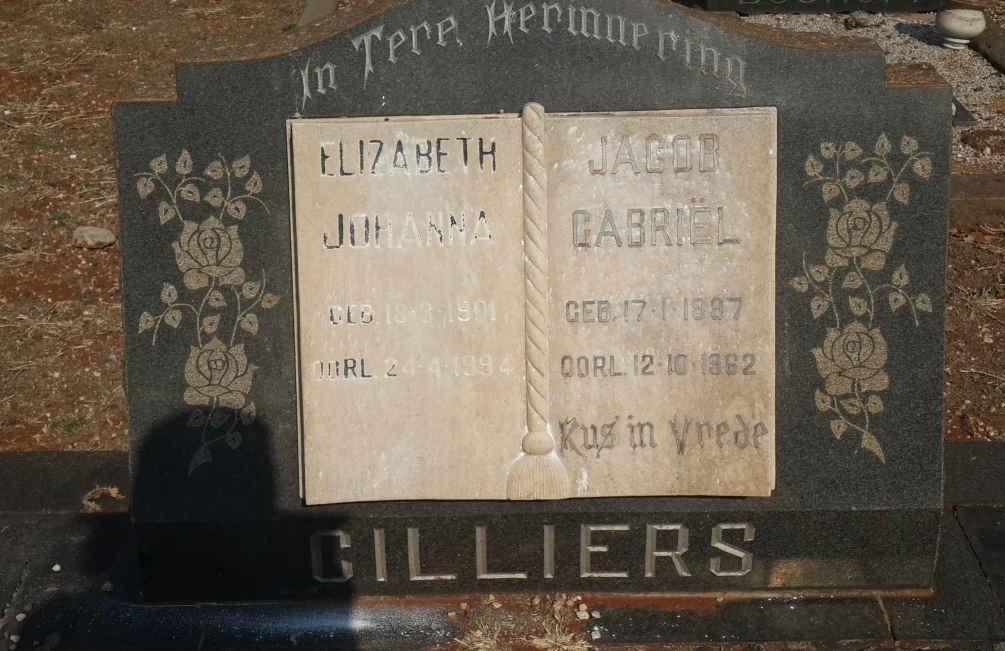 CILLIERS Jacob Gabriël 1887-1962 &amp; Elizabeth Johanna 1901-1994