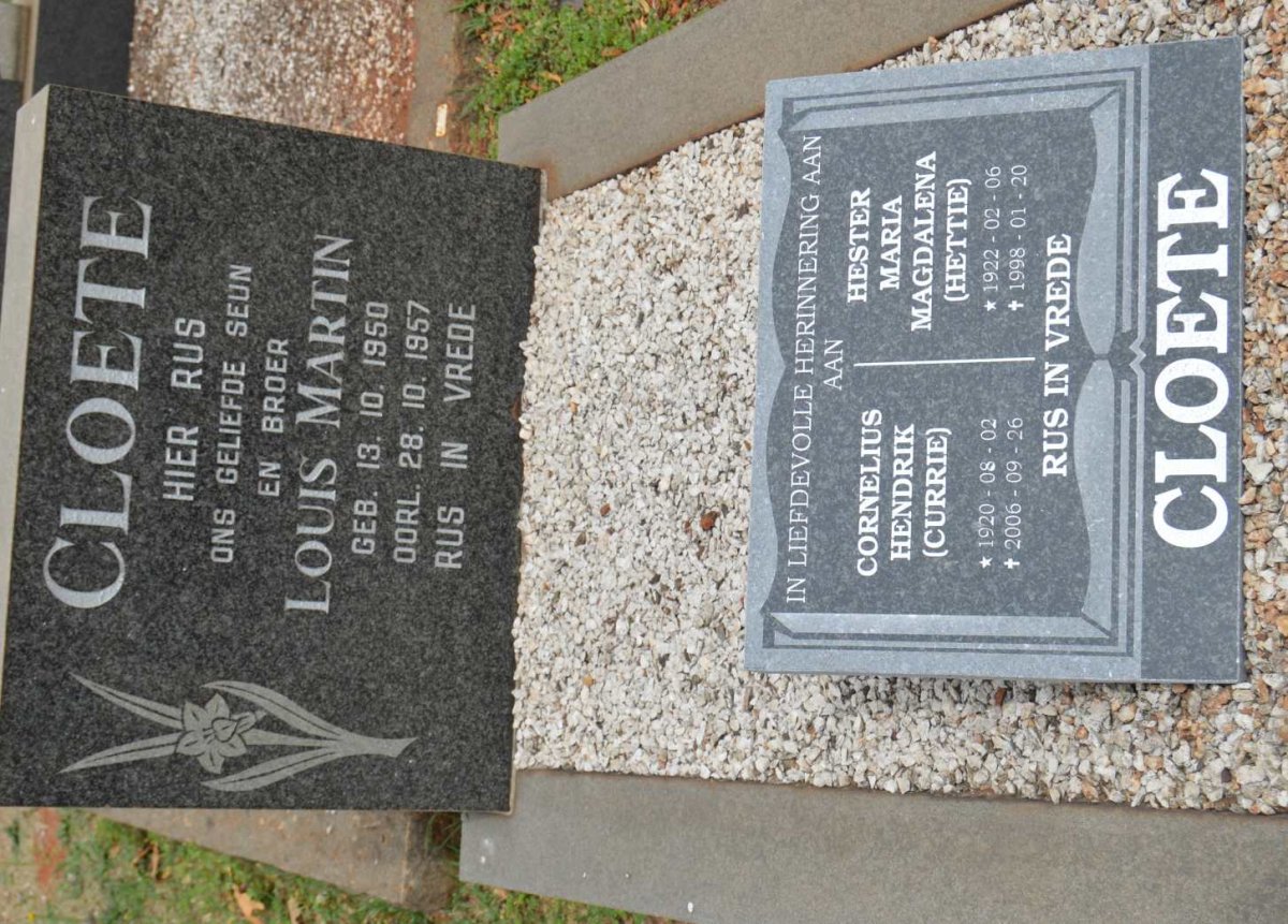 CLOETE Cornelius Hendrik 1920-2006 &amp; Hester Maria Magdalena 1922-1998 ::  CLOETE Louis Martin 1950-1957