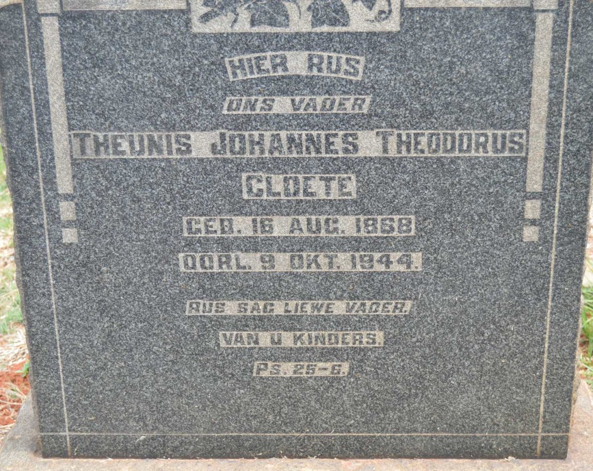 CLOETE Theunis Johannes Theodorus 1868-1944