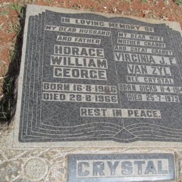 CRYSTAL Horace William George 1906-1966 :: VAN ZYL Virginia J.E. formerly CRYSTAL nee DICKS 1914-1979