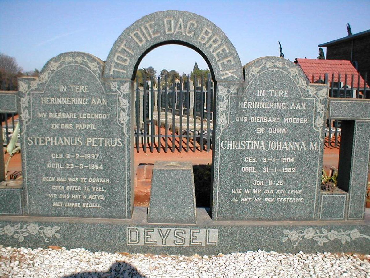 DEYSEL Stephanus Petrus 1897-1954 &amp; Christina Johanna M. 1904-1982
