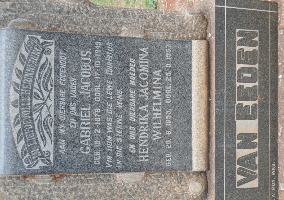 EEDEN Gabriel Jacobus, van 1879-1949 &amp; Hendrika Jacomina Wilhelmina 1893-1957