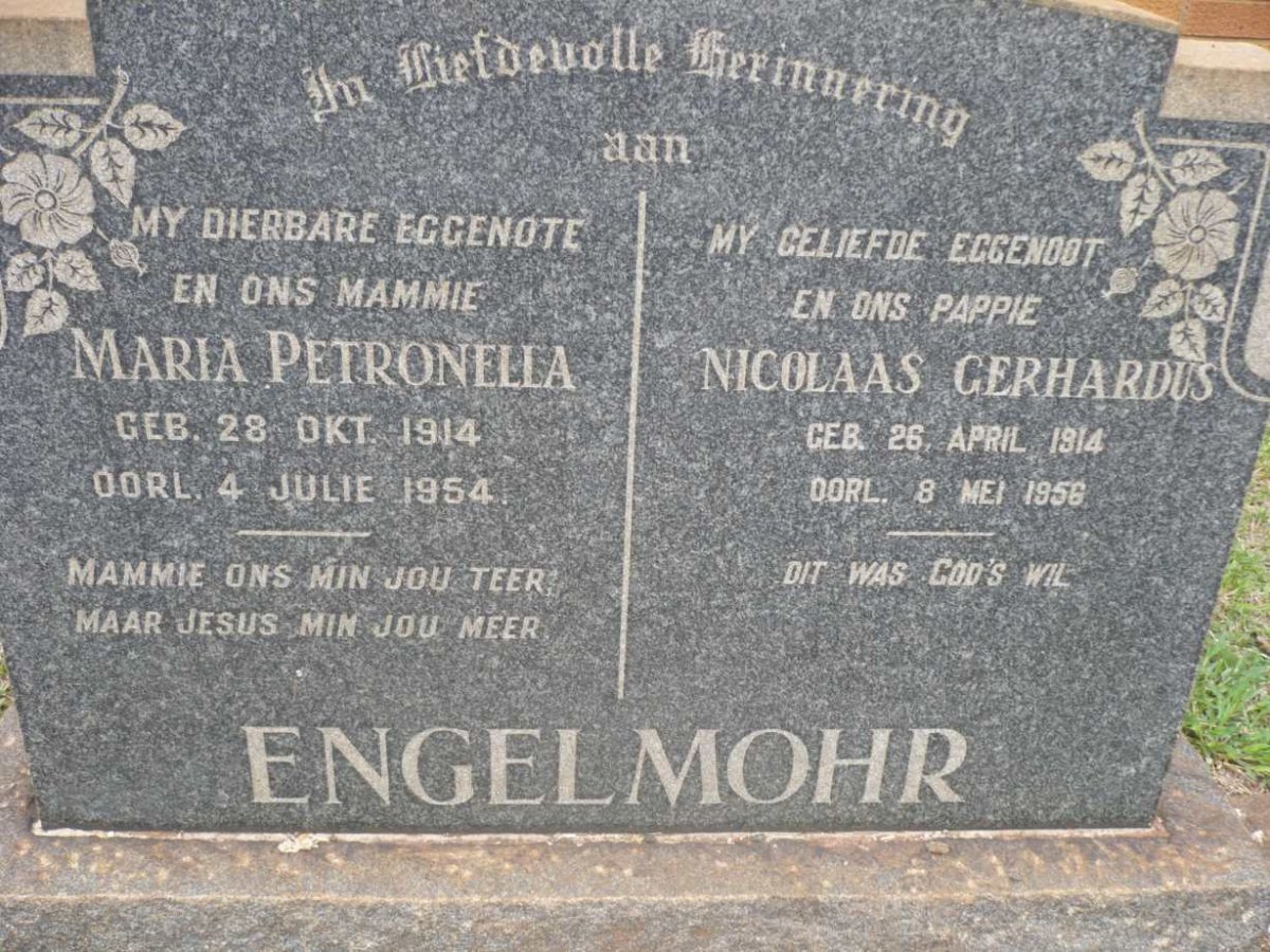 ENGELMOHR Nicolaas Gerhardus 1914-1956 &amp; Maria Petronella 1914-1954