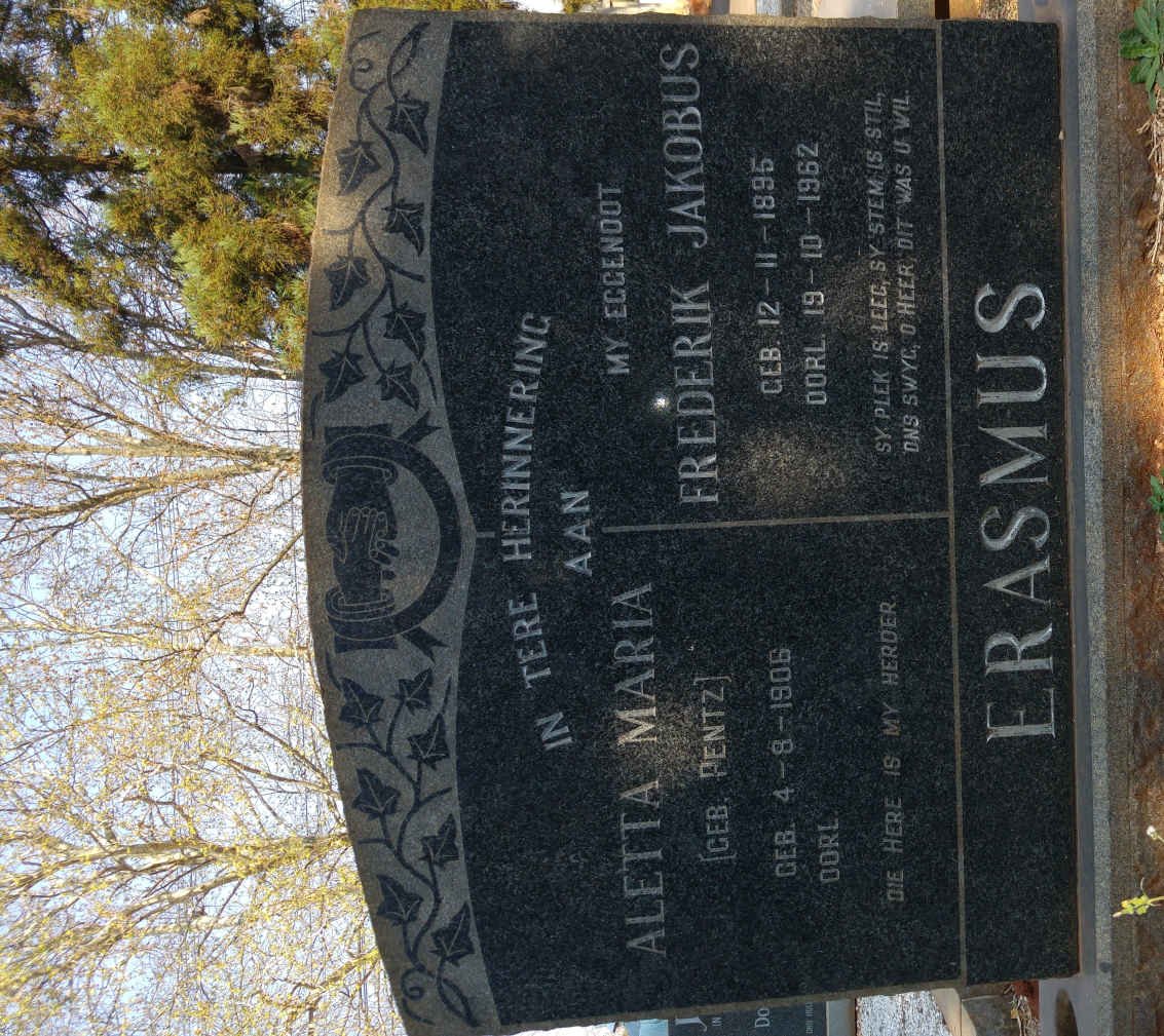ERASMUS Frederik Jakobus 1895-1962 &amp; Aletta Maria PENTZ 1906-