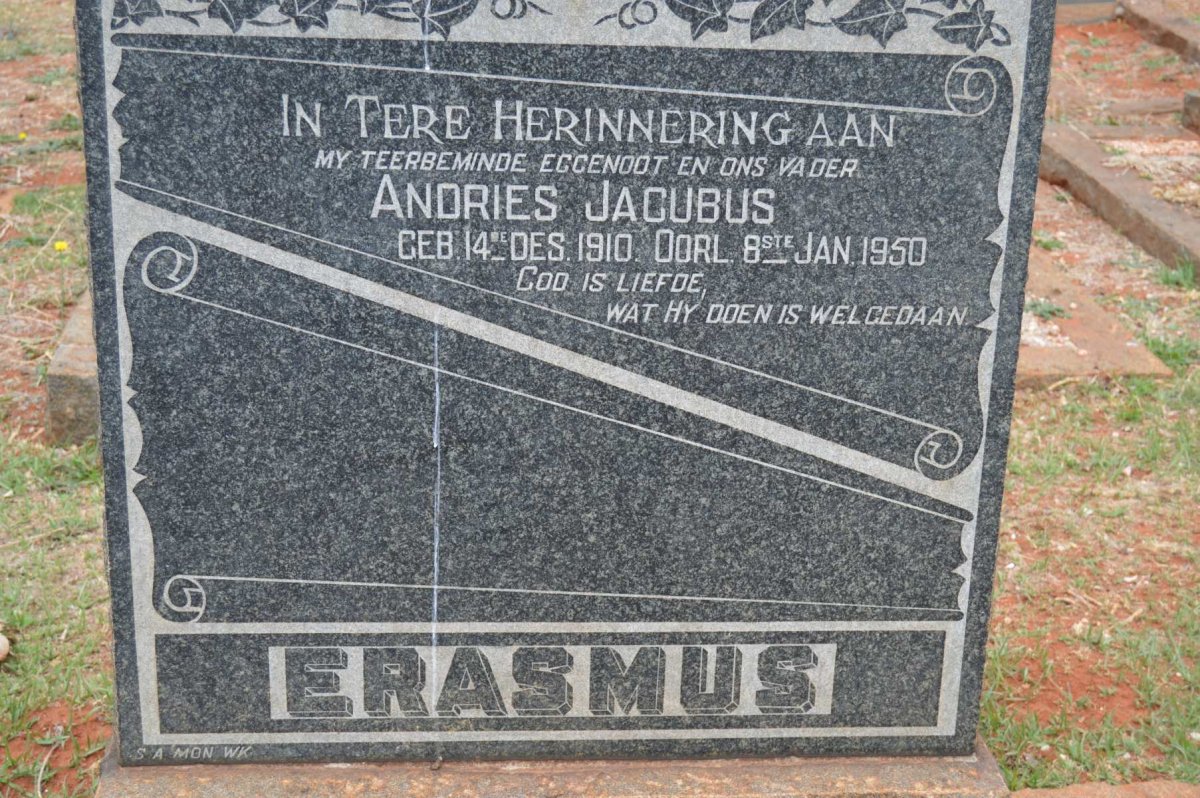 ERASMUS Andries Jacubus 1910-1950