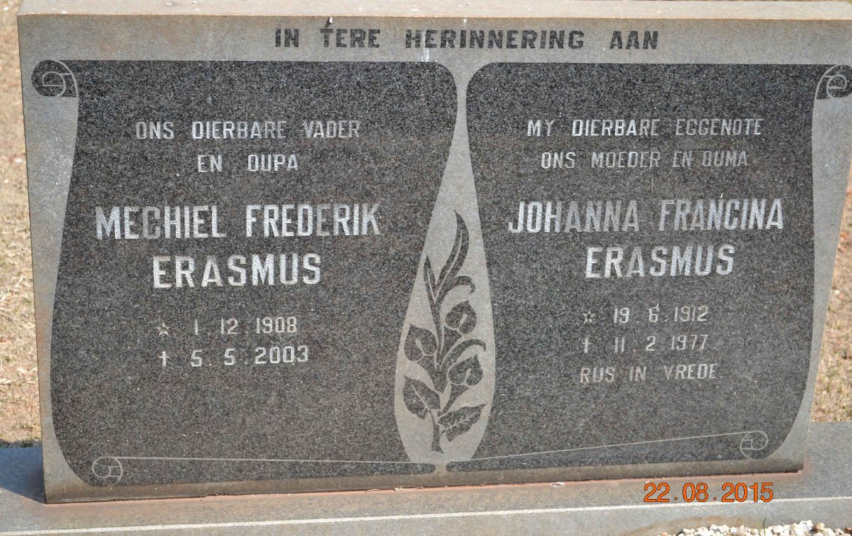 ERASMUS Mechiel Frederik 1908-2003 &amp; Johanna Francina 1912-1977