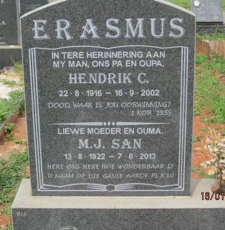 ERASMUS Hendrik C. 1916-2002 &amp; M.J. 1922-2013